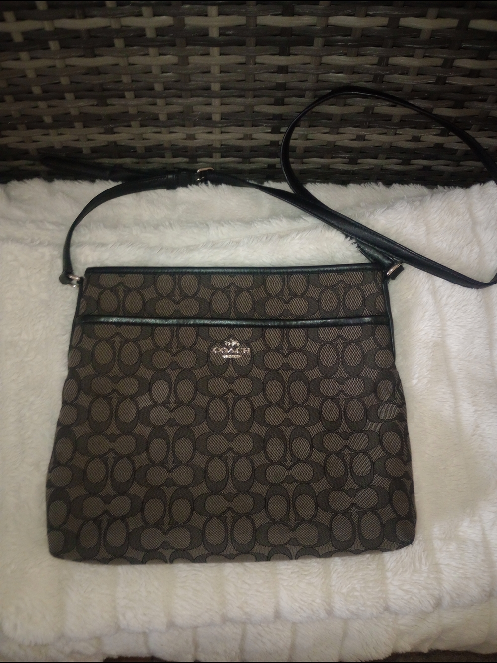 Coach Brown Signature Crossbody Bag with Black Trim